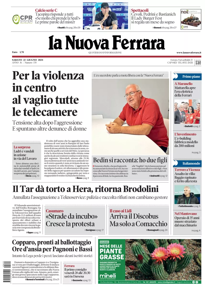 Prima-pagina-nuova ferrara-oggi-edizione-del-2024-06-22